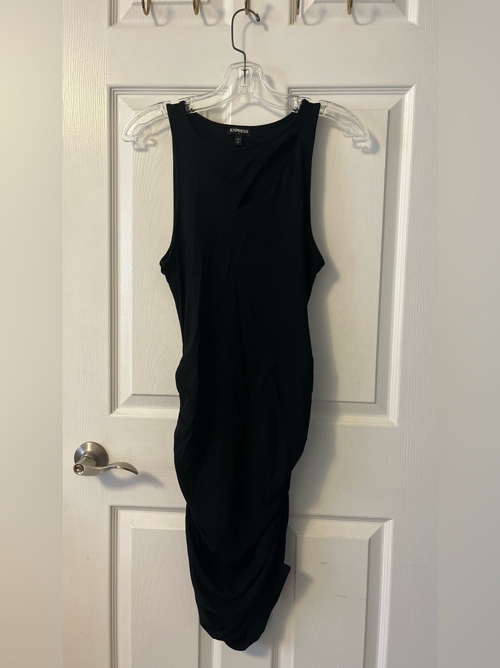 Express Black Sleeveless Ruched Midi Dress
